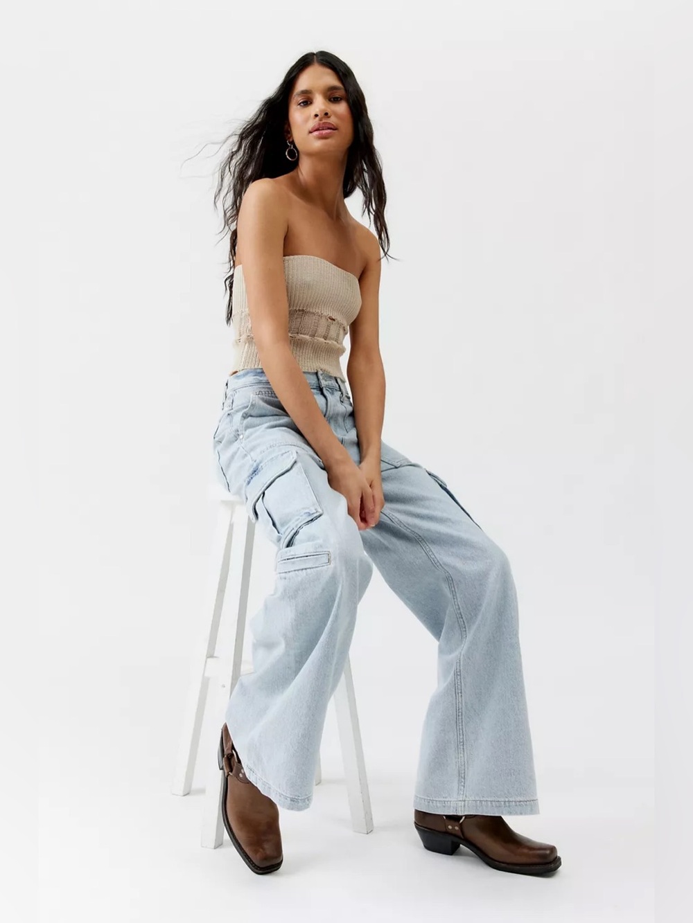 Pistola Milo High-Waisted Wide-Leg Utility Jean in Rivera Wash.